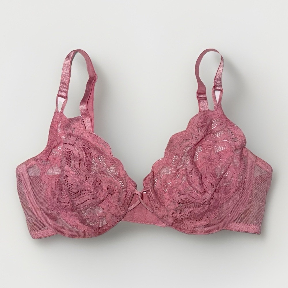 Vintage Vanity Fair Bra 34C Pink Lace Sheer Underwire Romantic Coquette 75-075